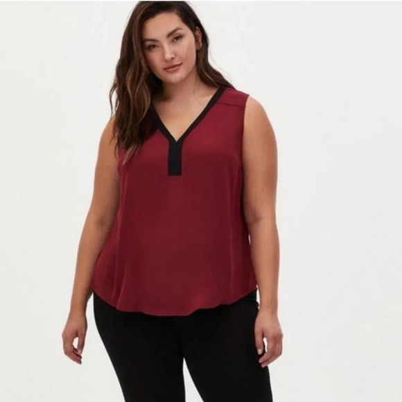 torrid Tops - TORRID Georgette Tank Burgundy Black Sleeveless Blouse Size 1
